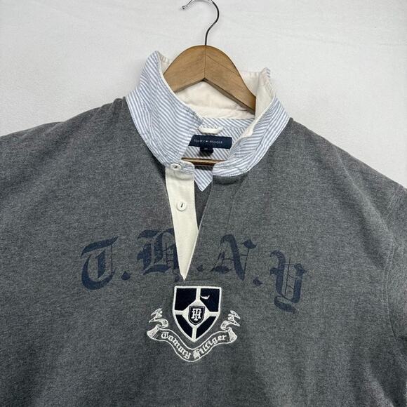 Vintage Tommy Hilfiger Rugby Shirt Men's 2XL Script Spellout Old English y2k - Picture 2 of 11